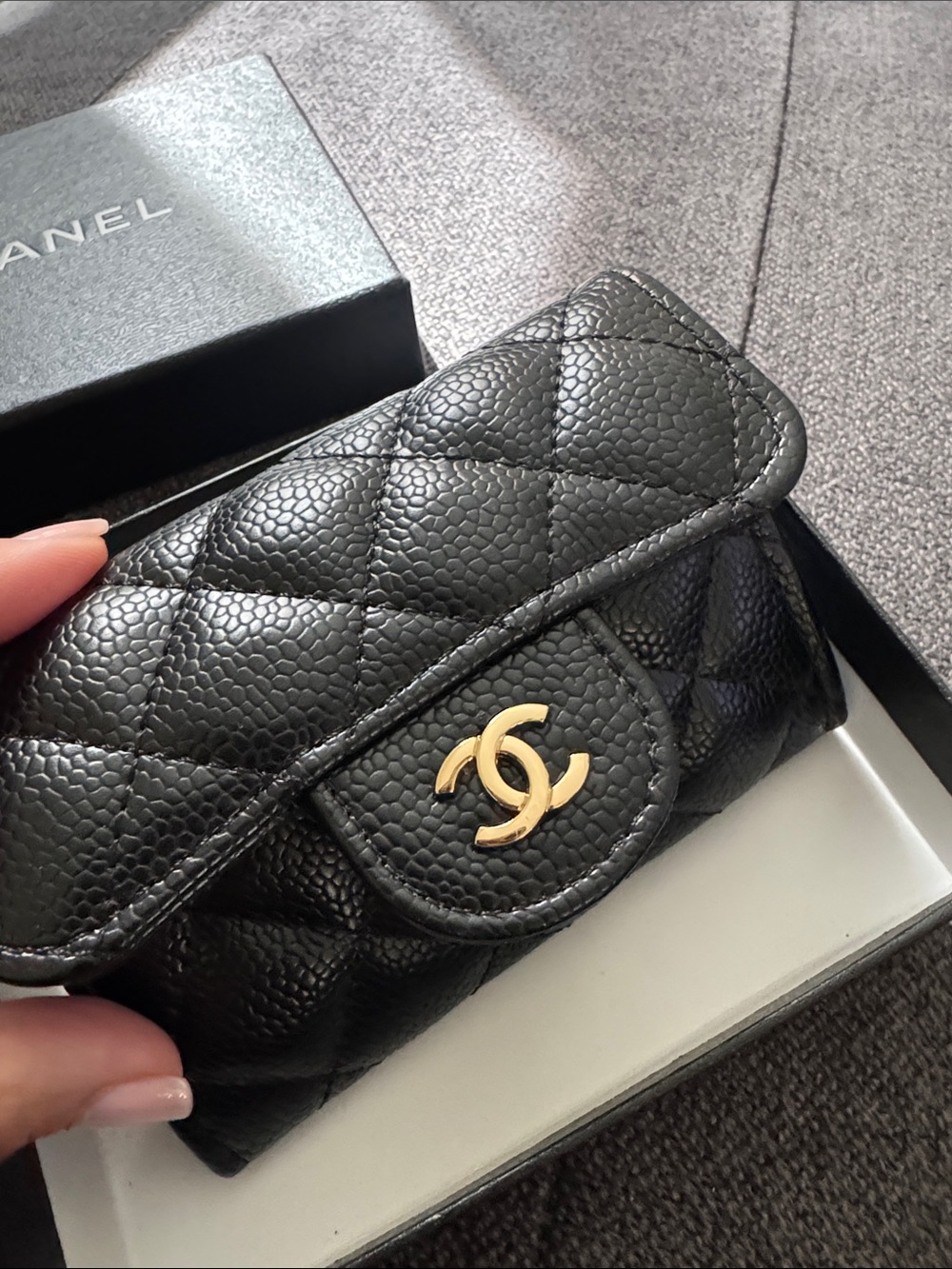 C. Black Quilted Caviar Leather Card & Key Holder with Gold CC - Picture 5 of 5